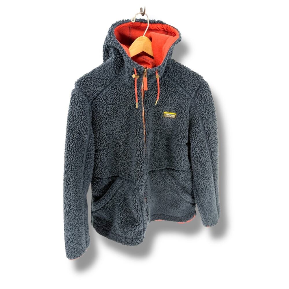 L.L. Bean Mountain Pile Fleece Hoodie Women's Large Navy Blue Sherpa Zip Jacket